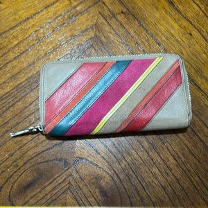 Fossil Leather Wallet Multi Stripe Zip